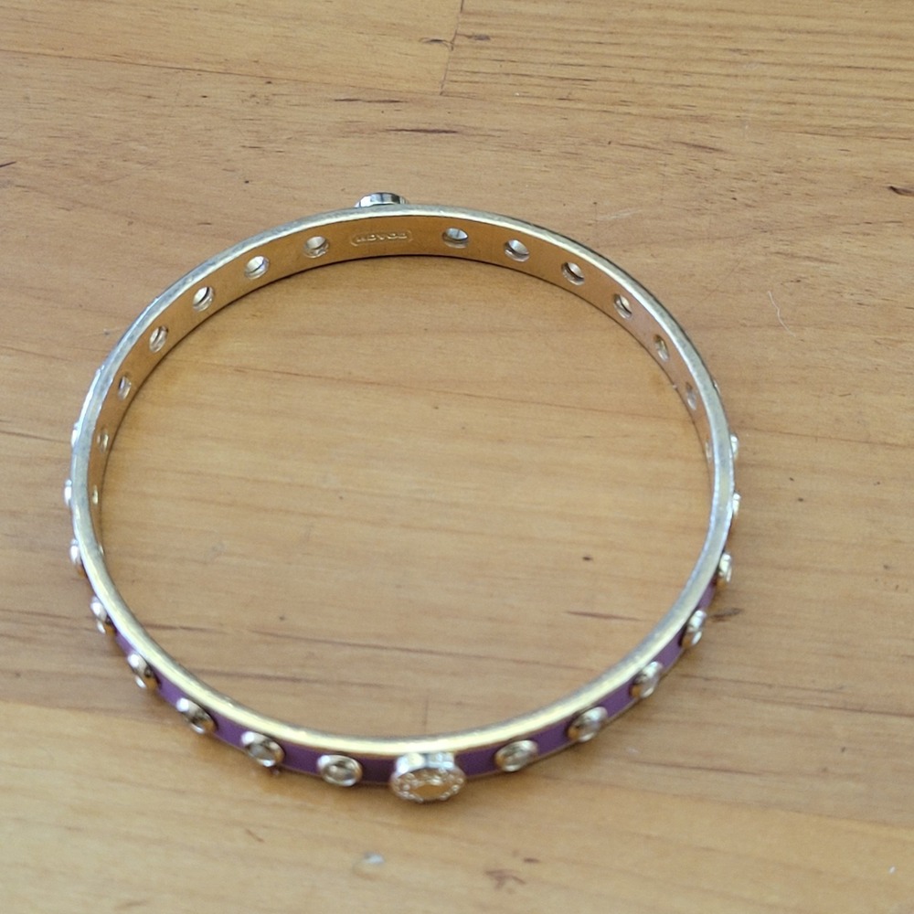 Vintage COACH Gold Tone Enamel Grommet Rivet Bangle Purple Pink - Picture 8 of 8